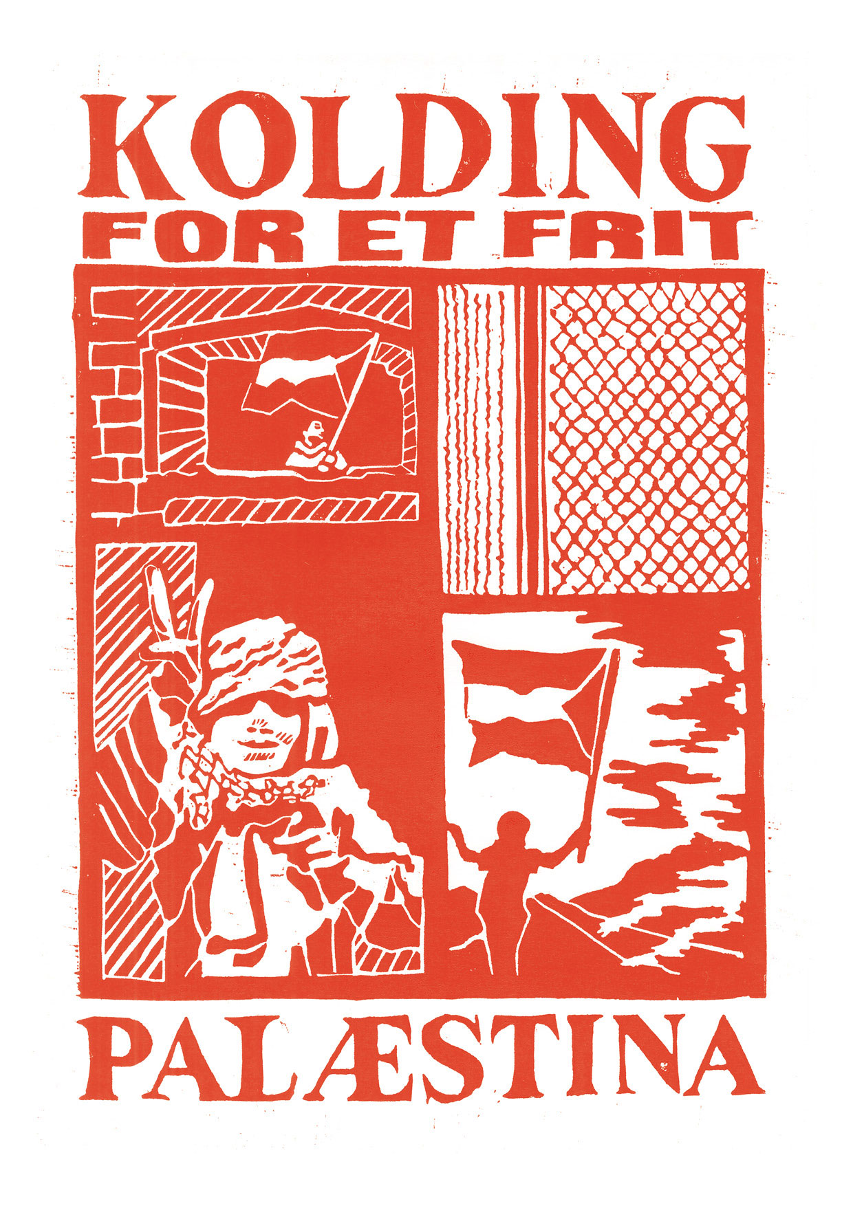 Linocut in white and red