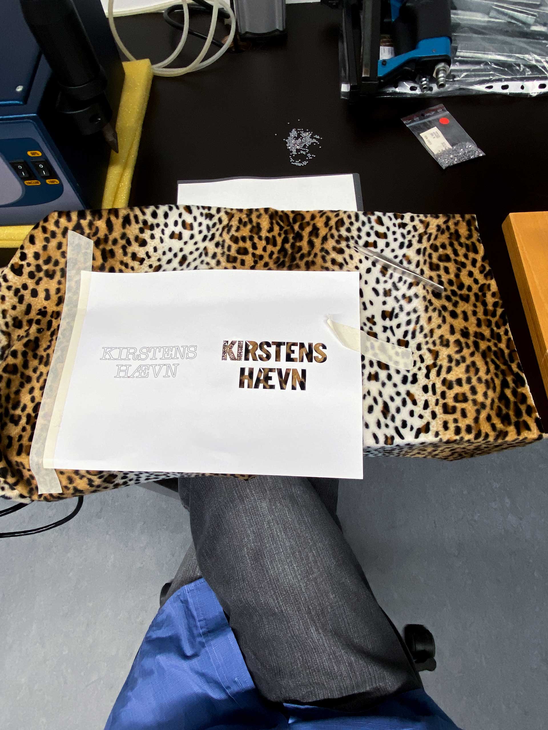 Stencil on top of leopardfabric.